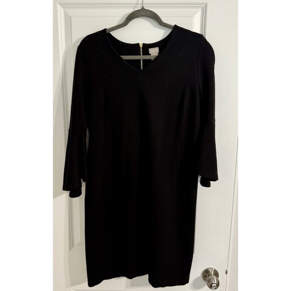 Chicos 0(US-4) Black Flare Sleeves Dress With Gold Zippered Back - Picture 1 of 14
